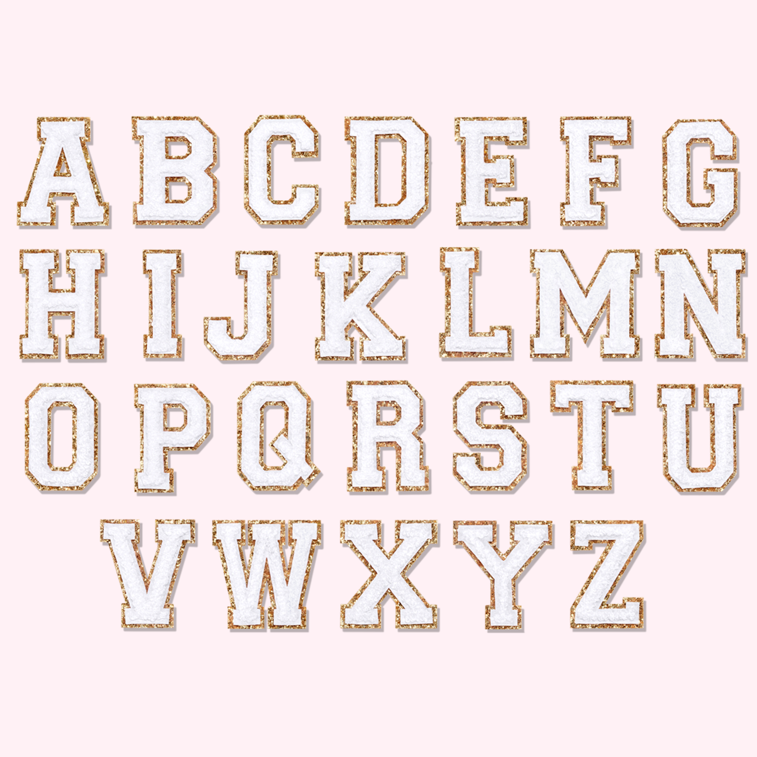 White Iron-On Glitter Varsity Letter Patches
