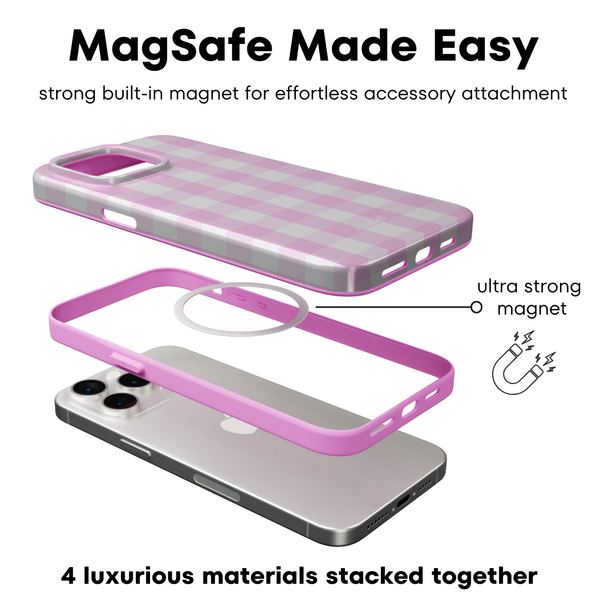 Pink Gingham MagSafe iPhone Case