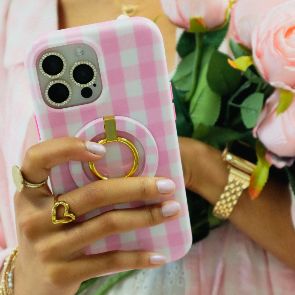 Pink Gingham MagSafe iPhone Case