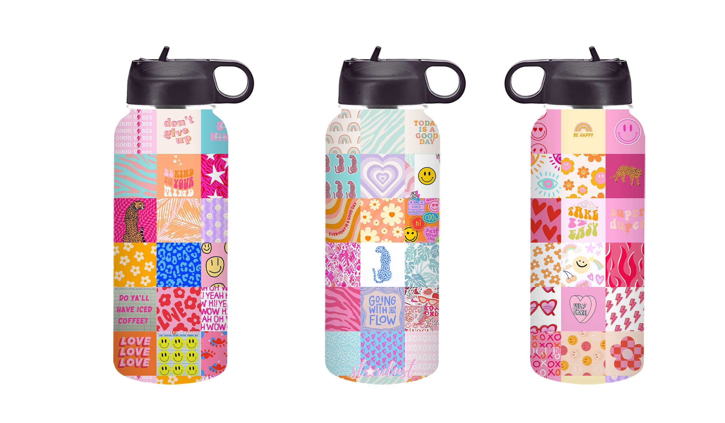 Preppy Collage Stainless Steel 32 oz Water Bottle